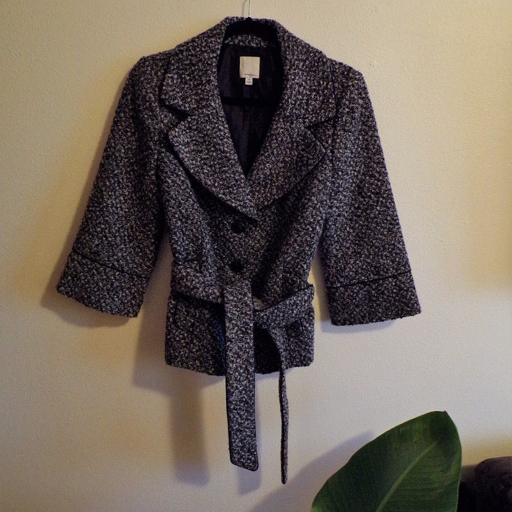 Halogen Women's Black Gray Tweed 3/4 Sleeve Jacket